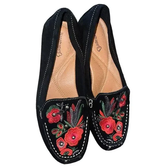 BareTraps Black Flats with Red Floral Embroidery - Picture 3 of 8